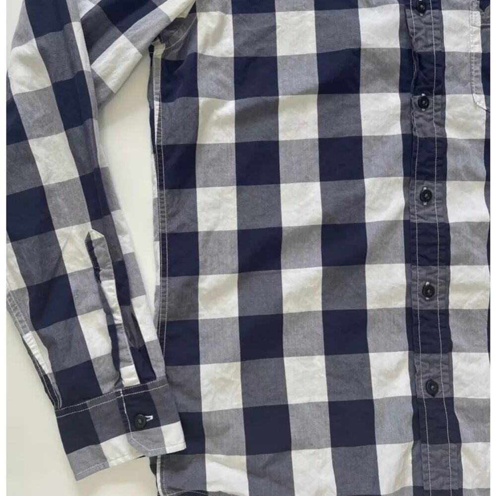 Men's American Eagle Vintage Fit Blue White Buffalo Plaid Shirt Long Sleeve - Picture 15 of 16